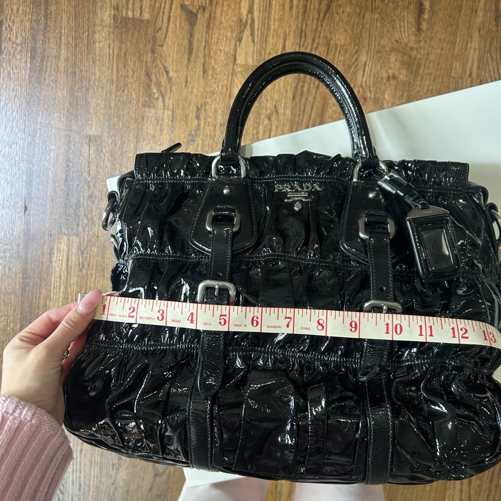 Prada Black Patent Ruched Tote with Buckle Accents - Picture 7 of 10